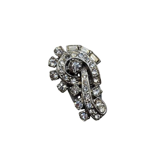 Elegant Clear Rhinestone Pin/Dress Clip Vintage 1940's Art Deco Design - Picture 3 of 4